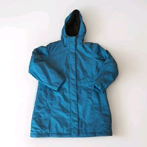 LL Bean Winter Warmer Jacket Womens Large Petite Blue Sherpa Fleece Coat Hooded